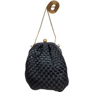 Vintage La Regale 80s Woven Black Bag with Snake Chain‎ Strap Crossbody Purse